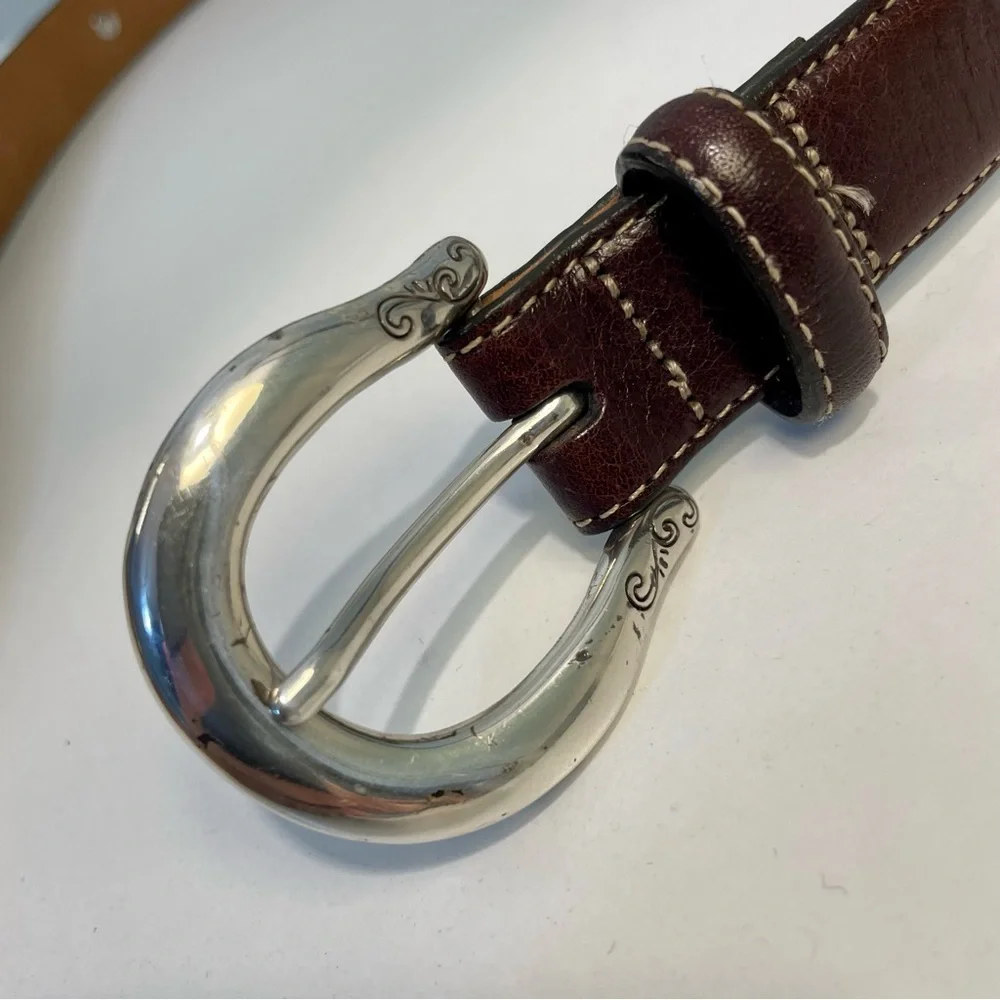 Brighton Vintage Brown Leather Silver Charm Belt Size M